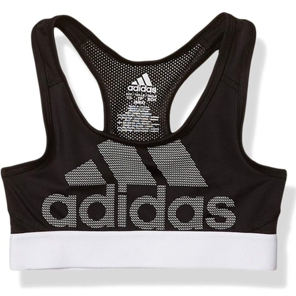 NWT Adidas Girls Climacool Don’t Rest Mesh Logo Sports Bra In Black/White - Picture 1 of 7